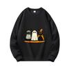 Men'S Halloween Black Cat Ghost Fun Print Round Neck Sweatshirt
