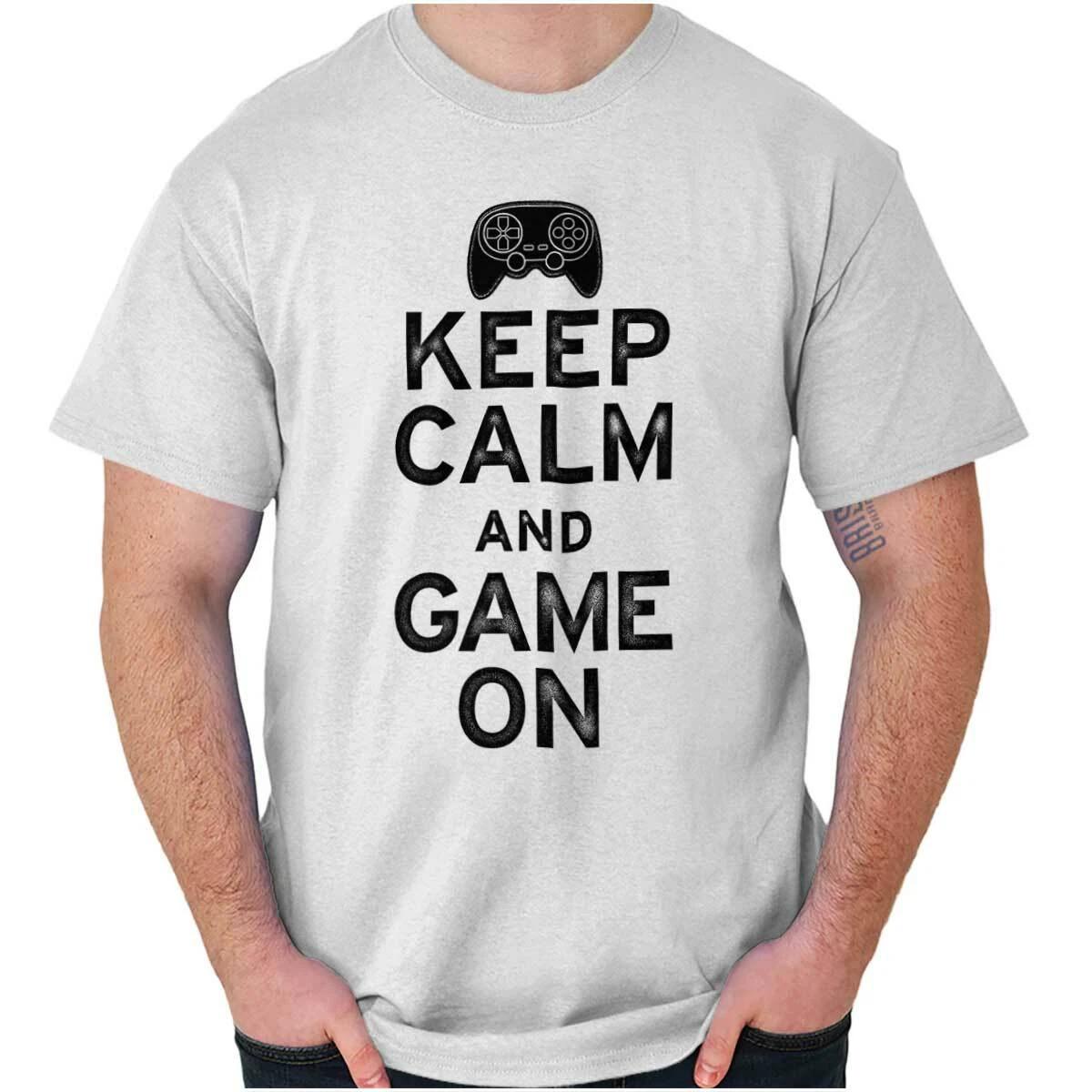 Смешной мем для геймера Keep Calm Game On Женская или мужская футболка с круглым вырезом XXXXL