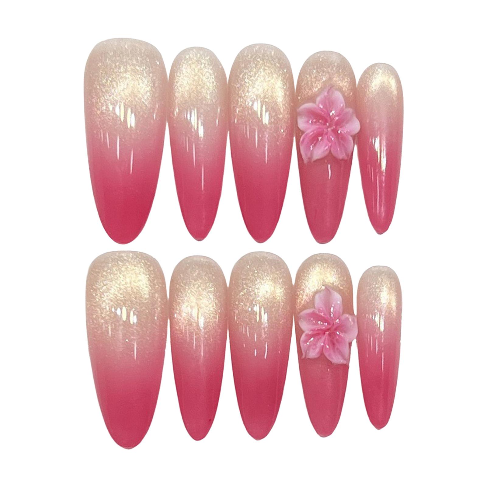 10Pcs French Glass Cat-Eye Nail Art Rhinestone Removable False Nails Press On Nails Artificial Nail Tips For Women Nail Tips