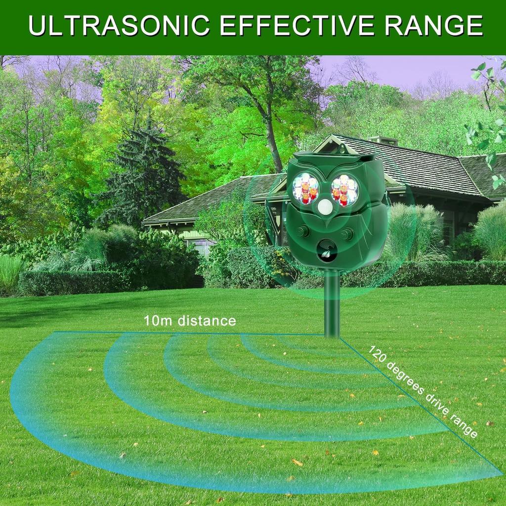 Solar Animal Repeller Ultrasonic Cat Repellent for Yard with Motion Sensor, Effective Deterrent Cats, Dogs, Deer, Raccoons, Skunks, Squirrels
