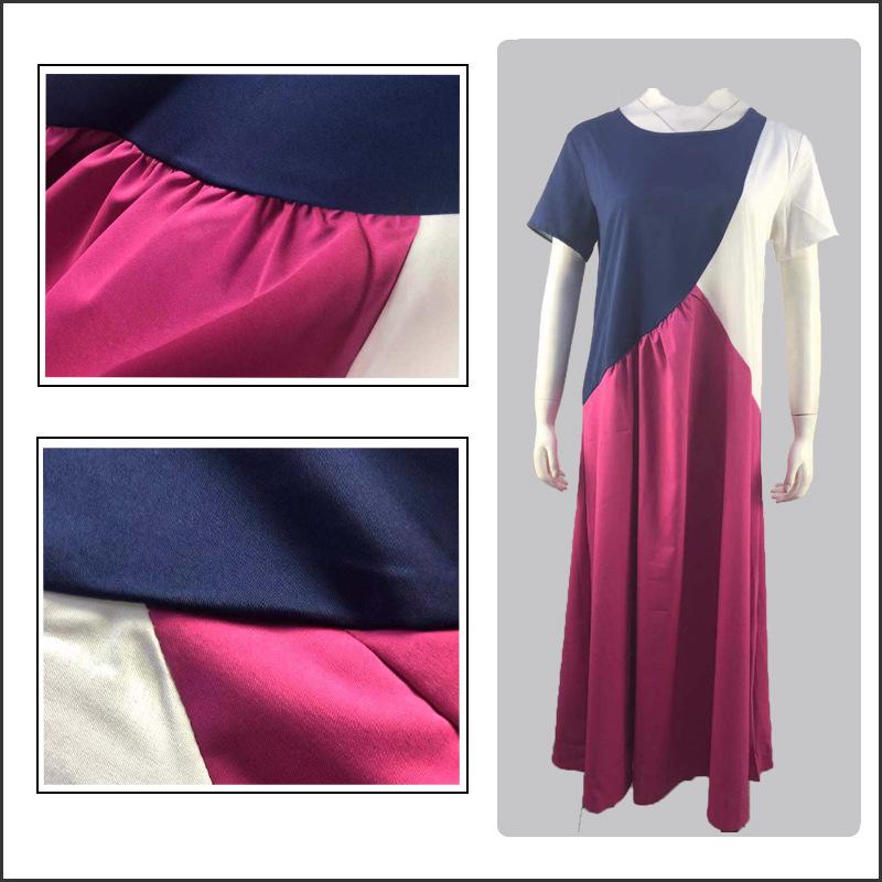 European and American Geometric Patchwork Color Block Irregular Short Sleeve Casual Dress