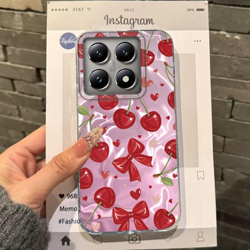 Cute Pink Cherry Bow Girls Women Phone Case For Xiaomi 14T 13T Pro 14Tpro 13Tpro 11 Lite 5G NE Shockproof Bumper Fundas Cover