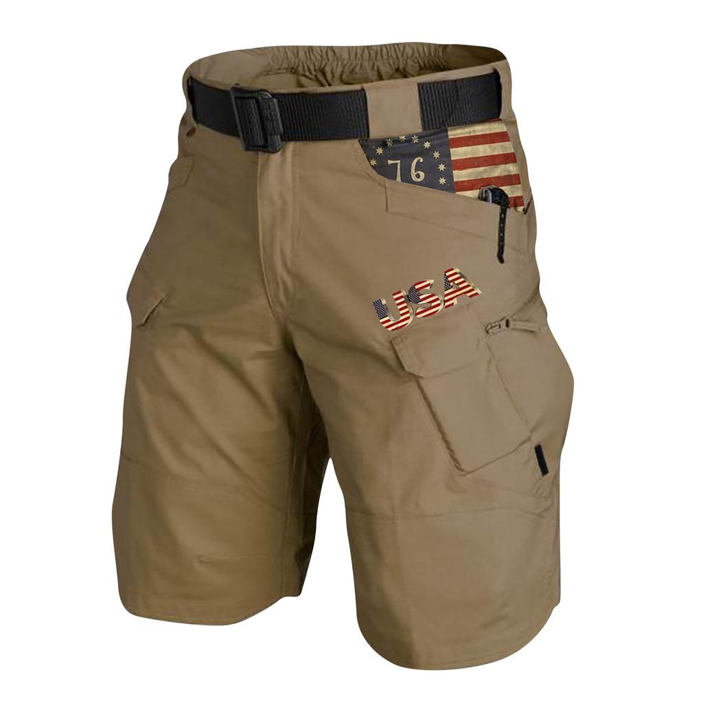 Men's Tactical Cargo Shorts with USA Flag Design, Multi-Pocket, Stretch Waist, Durable Outdoor Work Wear