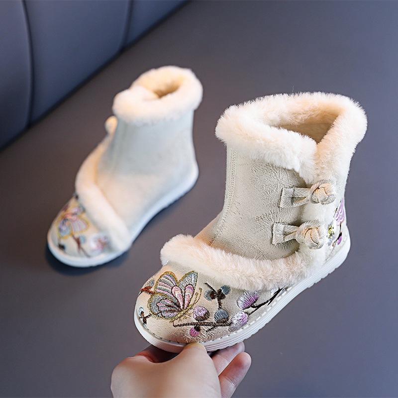 Women's Girls Ethnic Style Embroidery Cold Warm Padded Snow Boots Thick Bottom Heightening Non-slip Wear-resistant Outdoor Leisure Sports Cotton Boots