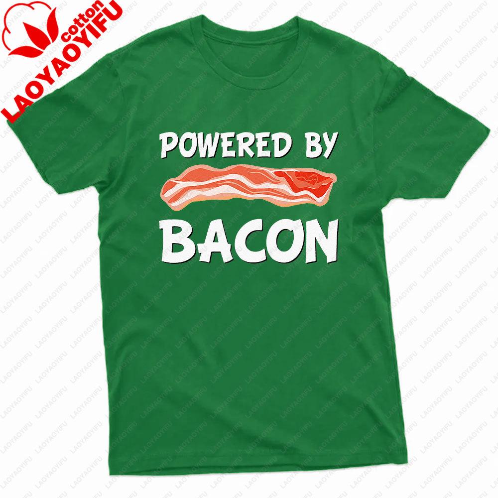 Funny Powered By Bacon Bacon Lovers TShirt Powered By Bacon Men Shirt Summer Food Lovers Gift Cotton Tshirt Men Clothing