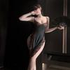Sexy Underwear, Sexy Suspenders, Printed Slim-fitting Seduction Dress, Lace Leakage, Split Fork, Pure Desire Cheongsam