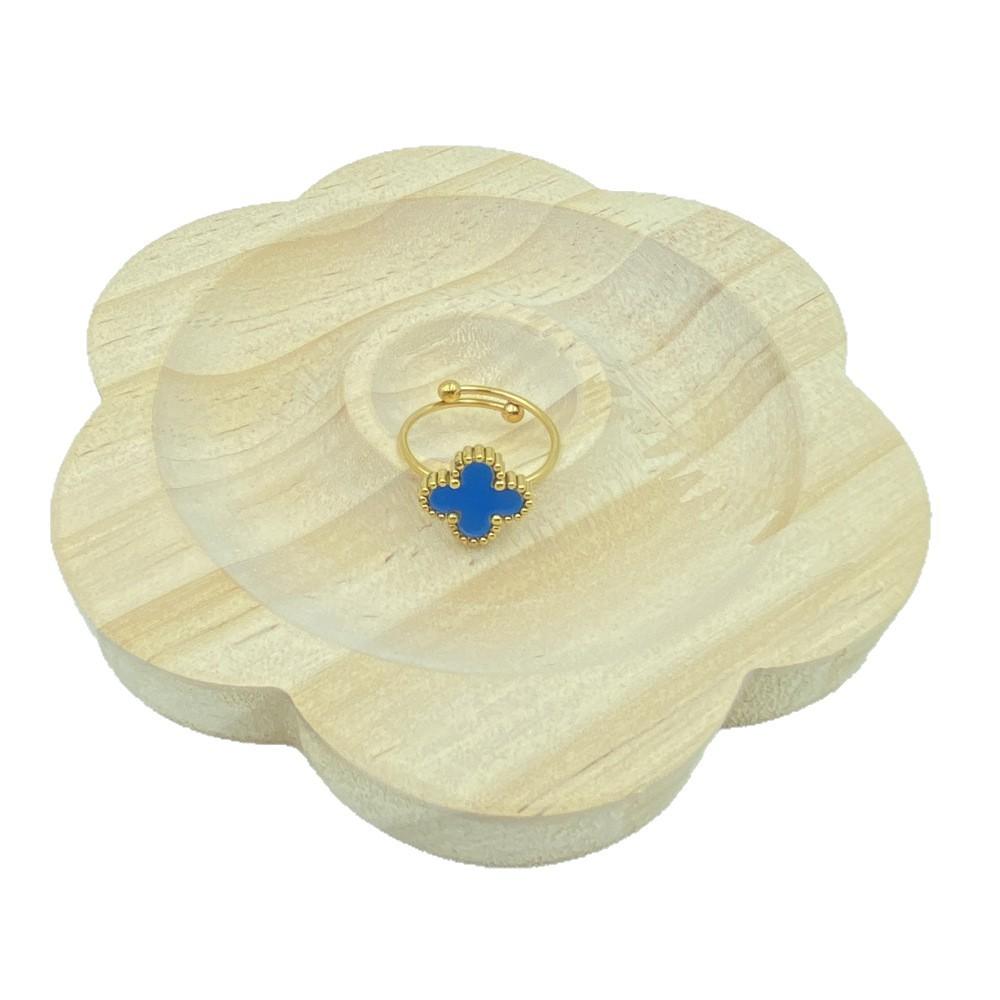 Anillo de Trébol de Cuatro Hojas de Moda de 13 mm Acero de Titanio Dulce Anillo Abierto de Trébol de Cuatro Hojas para Mujer