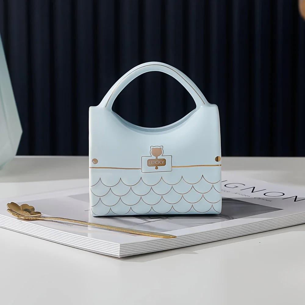 Taza con forma de bolsa y cuchara, diseño de bolso, tazas de cerámica, taza de café para la oficina, el hogar, taza de té de la tarde, artículos para beber, regalos exquisitos