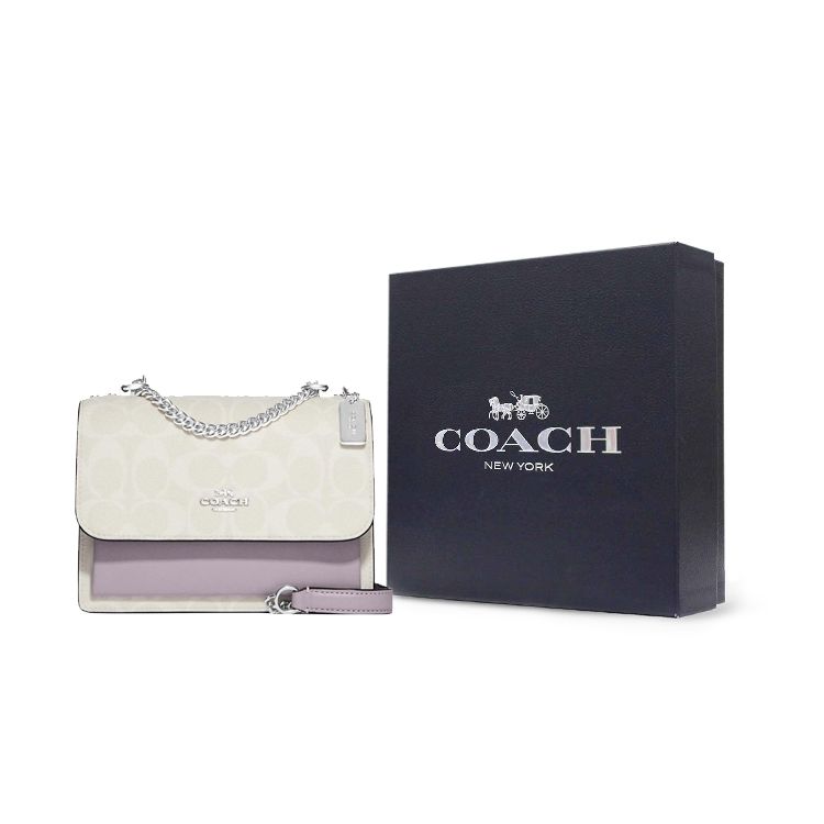 Coach Klare 18 Classic Monogram Flap Letter Logo Canvas And Leather Mini Shoulder Bag Women shoulder bag White Lavender C9946-SVVVJ