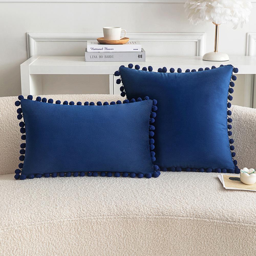 Ins Style Home Fabric Model Room Sofa Pillow Case Hair Ball Velvet Sofa Cushion Rectangular Shape