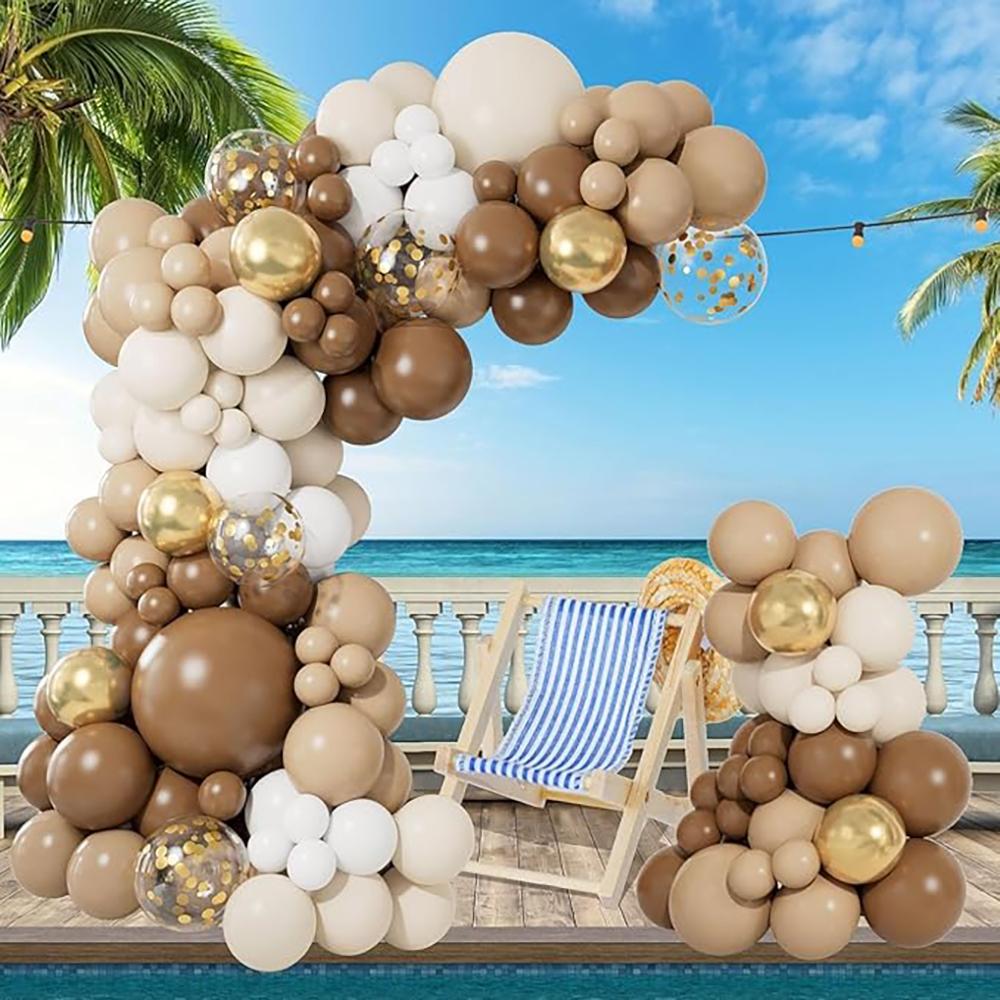 Retro Brown Balloons Garland Skin White Sand Gold Confetti Balloon Arch Kit Home Party Decor Gender Reveal Wedding Decoration
