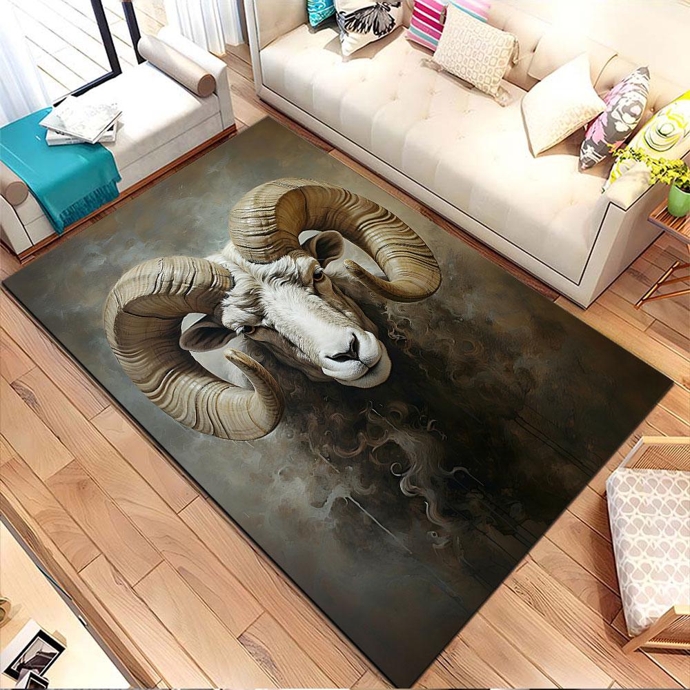 Majestic Ram Portrait Rug Patterned carpet, non slip mat suitable for living room and bedroom sofas