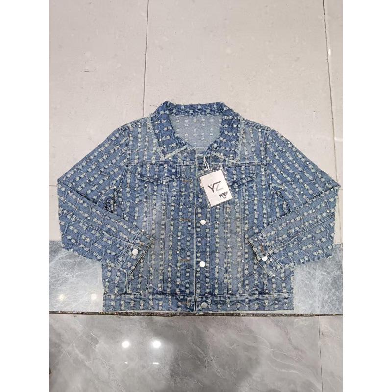 2025 Retro Ausgefranste Bestickte Strassstein Jeansjacke