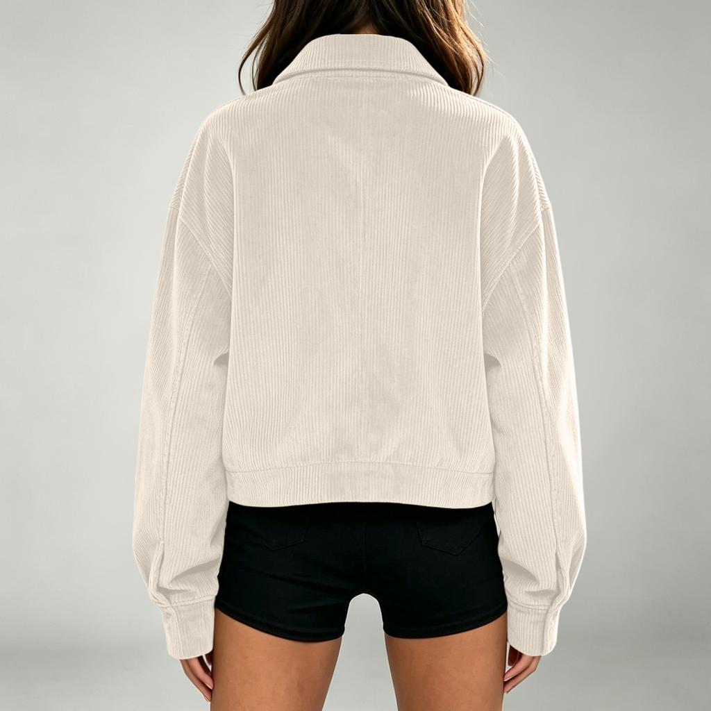 Women's Short Corduroy Jacket Single-Breasted with Lapel Collar and Pockets for Casual Daily Wear