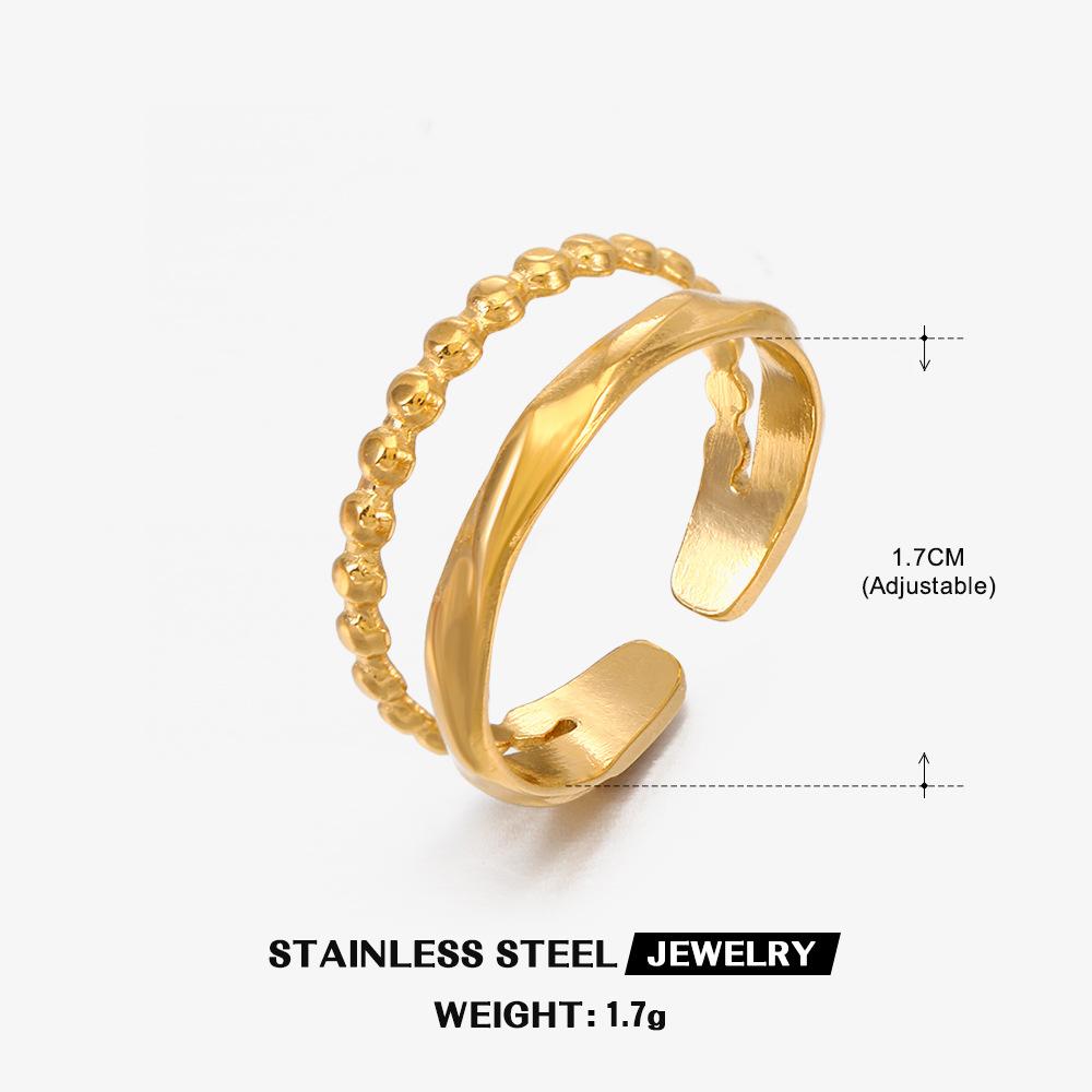 

Double Layer Gold-Plated Ring Woman And Men Personalized Ethnic Style Zircon Non Fading Stainless Steel Rings Accessories resizable