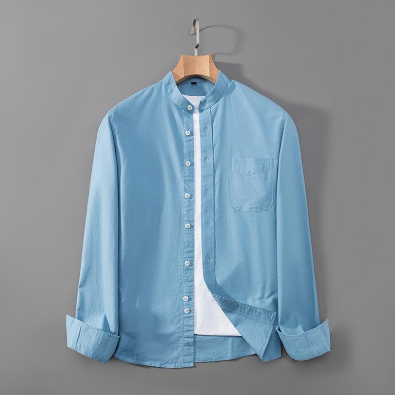 Spring and Autumn New Style Stand Collar Oxford Cotton Long-sleeved Shirt Men's Slim Work Shirt Casual Inch Shirt
