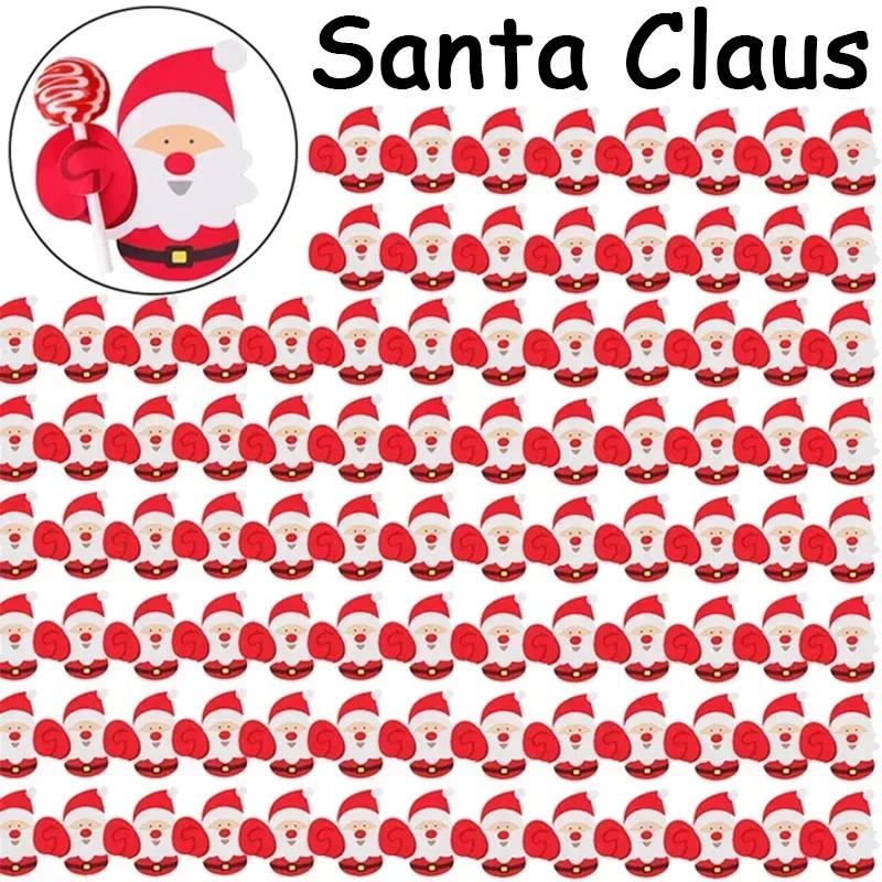 1000/25PCS Christmas Lollipop Paper Cards Cartoon Santa Claus Penguin Snowman Candy Package Wrapping Card New Year Party Decor