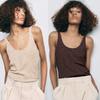 Brown French Style Knitted Women Clothes Shoulder Strap Cotton T-shirt Cami Sexy White Inner Wear Women Clothes U Collar