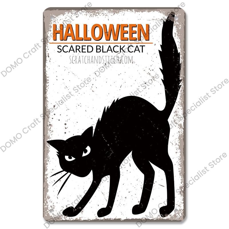 Happy Halloween Retro Poster Metal Plate Jack-O-Lantern Black Cat Witch Metal Tin Signs Vintage Halloween Party Living Room Home