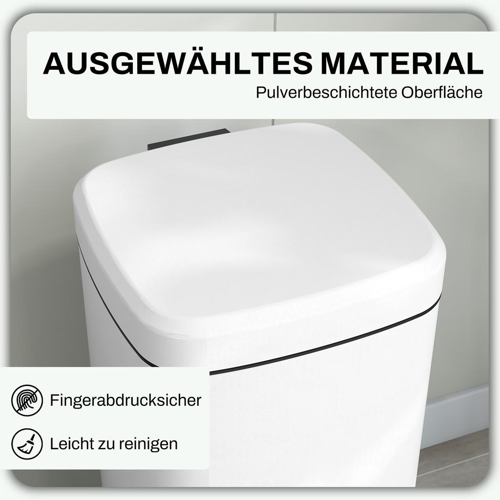 Trash Can 30L, Soft-Close Lid, Fingerprint-Proof, Foot Pedal, Metal/Plastic, 28x35x63.5 Cm, White