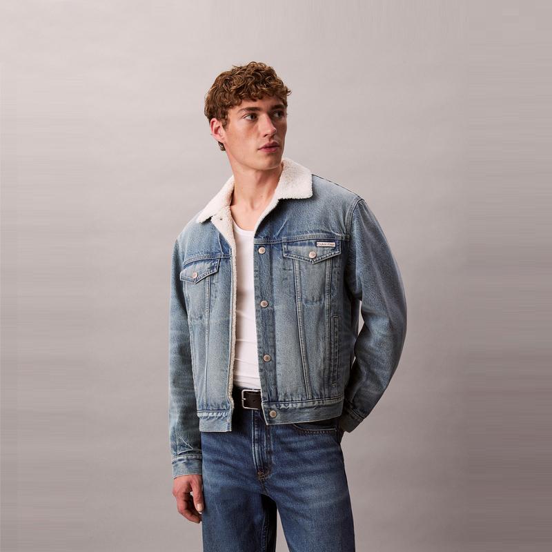 Calvin Klein Faux Shearling Lined Vintage Style Denim Jacket Men Jackets 4RD737G