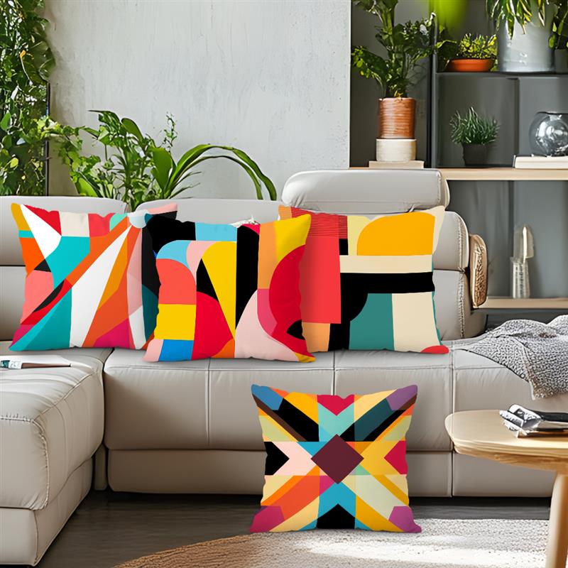 Colorful Abstract Geometry Cushions Pillowcase Printed Polyester 45X45Cm Throw Pillow Cover Decorative Sofa Cushion Pillowslip