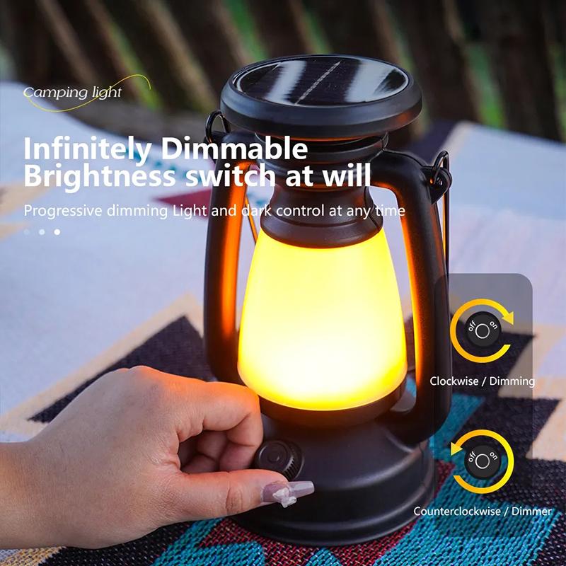 Portable Camping Lantern USB Rechargeable And Solar Energy Charging Hanging Tent Lamp Stepless Dimming of Cold and Warm Light