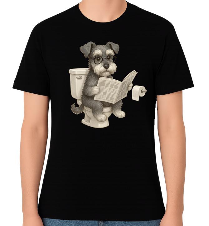 Funny Schnauzer Toilet Reading Newspaper Dog Cartoon Unisex T-Shirt L
