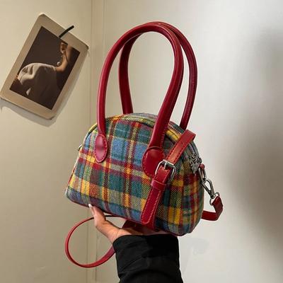 Herbst Neue Kontrast Gitter Mini Shell Handtasche Mode Kleine Umhängetasche Weiche Stoff Designer Frauen Schulter Tasche