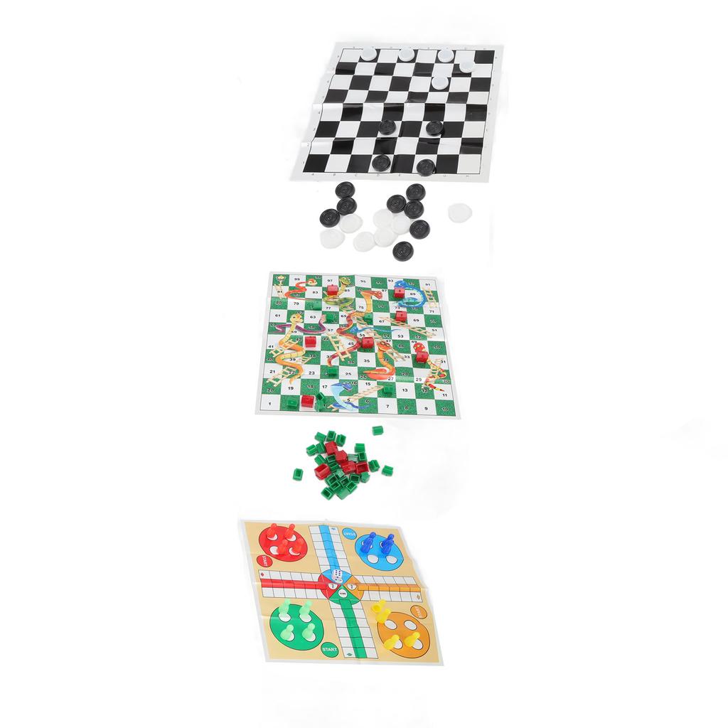 4 in 1 Board Games Set Clear Pattern Foldable Portable International Checkers Flying Chess for Kids