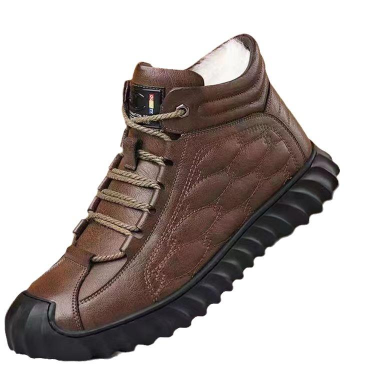 Men's Cotton Shoes with Velvet Winter New Thermal High-top Cotton Martin Boots Men's Snow Boots Middle-aged Dad Shoes