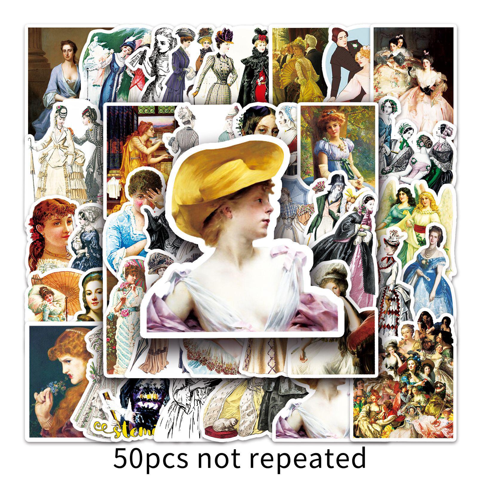 50 Retro Character Stickers: Waterproof Court-Style for DIY Journals, Water Bottles & Suitcases