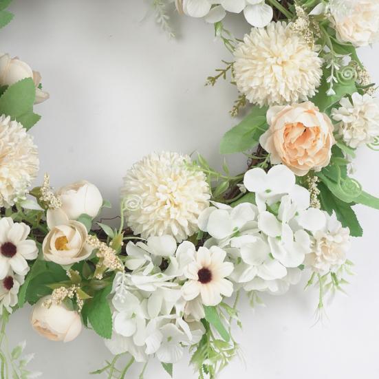 15.75" Spring Wreath Faux Peony Wreath Artificial Hydrangea Peony Flower Wreath with Green Leaves for Home Front Door Wedding Wall Decor