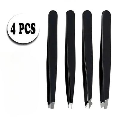 4Pcs Tweezers Set - Professional Stainless Steel Tweezers for Eyebrows - Great Precision for Facial Hair, Splinter and Ingrown