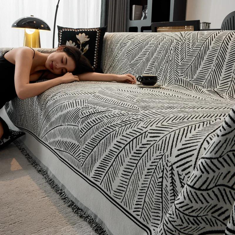1/2/3Seater Print Chenille Sofa Throw Blanket Double-Side Anti-Wear Sofa Towel Camping Outdoor Blanket Tablecloth For Home Decor