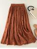2025 Spring/Summer Women's Cotton Linen Polka Dot Pleated Midi Skirt with Elastic Waist