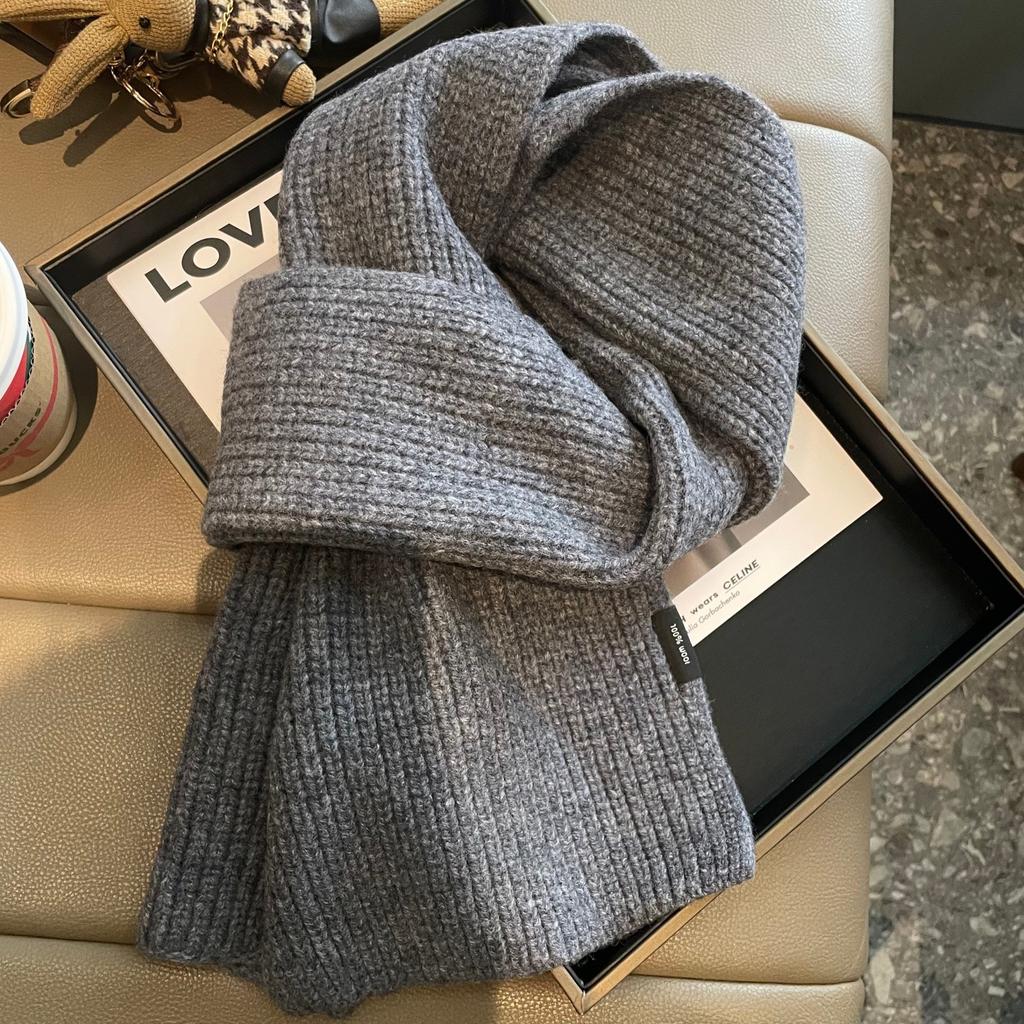111 pure knitted scarf for men and women, winter Korean version of versatile wool to keep warm, soft waxy scarf for students