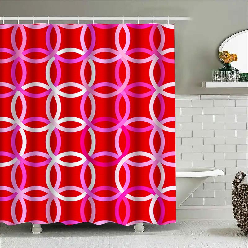 Bath Time Fun: Red Pink Modern Geometric Shower Curtain Decorates Your Bathroom With Vibrant Colors Perfect For Girls Bathrooms