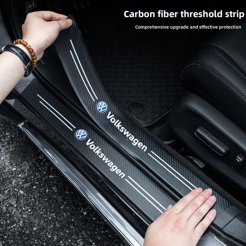 2026 Hot For Volkswagen VW 4Pcs Carbon Fiber Pattern Car Doorsill Stickers Anti-scratch Protector For VW GTI Golf 7 Polo R-Line