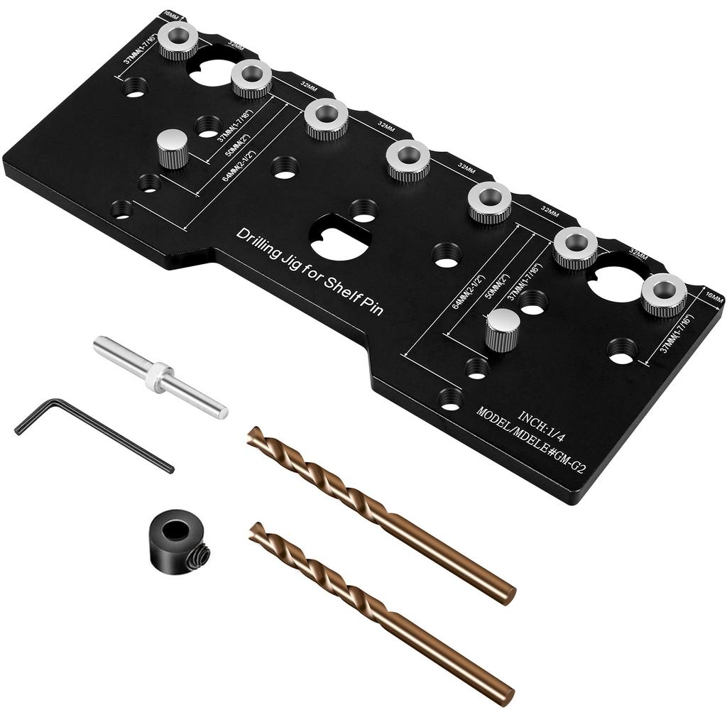 Shelf Pin Jig 1/4 Inch Aluminum Alloy Shelf Pin Drilling Guide 32mm Spacing Woodworking Straight Hole Drilling Jig Hardware