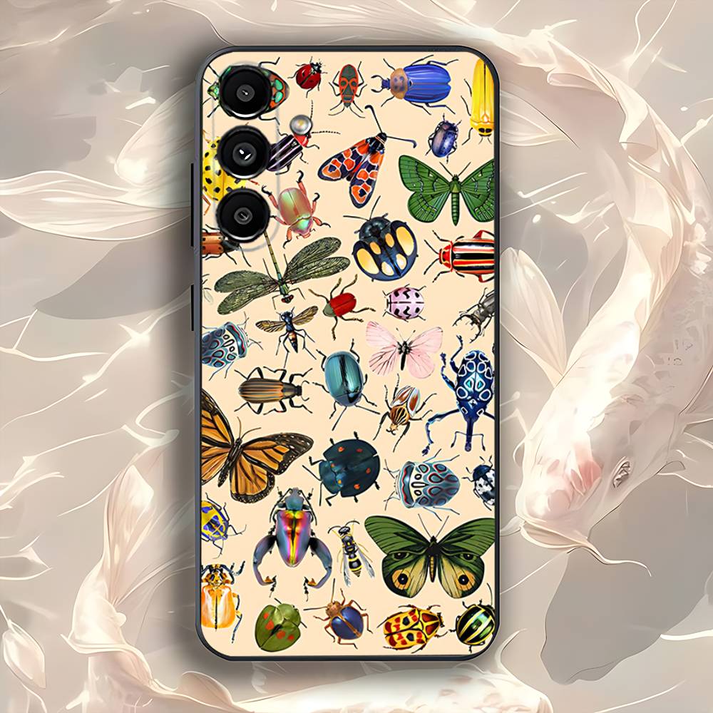 

Insects Bugs ART For Samsung Galaxy A73,52,32,71,41,53,31,72,22,5G,J7,Note,8,9 Soft Black Dust-proof Cover SamsungA22 5G