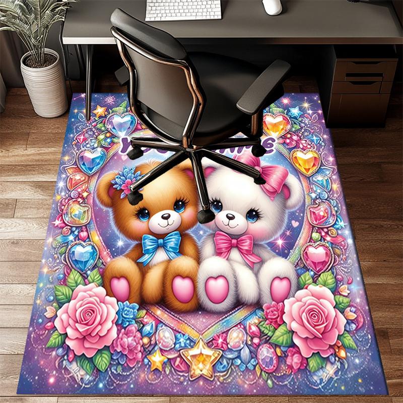 1PC Custom Name "Colorful Bears Hearts" Theme Floor Mat Ideal for Living Room, Game Rooms, Office, Bedroom,Floor Mat Playful Design