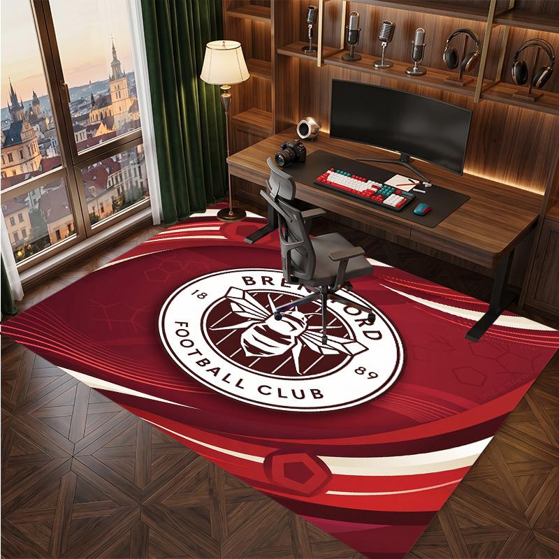 Brentford Football Print Crystal Velvet Rug, Comfortable Water Absorbent Non Slip Indoor Floor Carpet