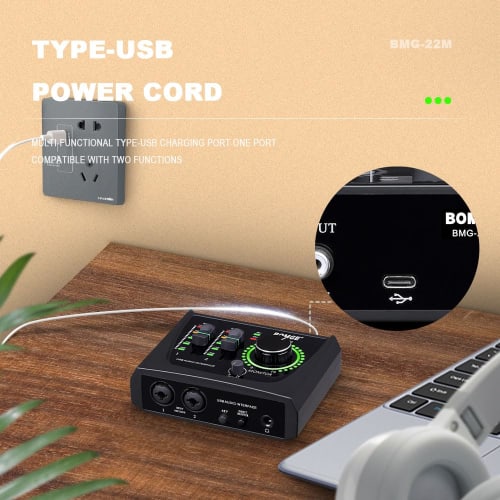 BOMGE Mini 2-Channel USB Audio Interface for Recording, Streaming, and Podcasting with XLR/48V Phantom Power, Studio-Quality Audio Interface for Guita