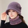 Winter middle-aged and elderly mother hat women's fleece thickened thermal ear protection hat big brim old lady knitted wool hat