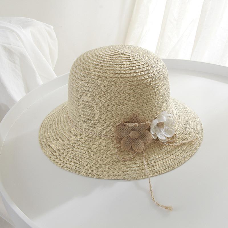 

Women s Summer Straw Hat Floral Sun Hat Foldable Casual Beach Hat Korean Style Wide Brim Hat Fashionable бежевий