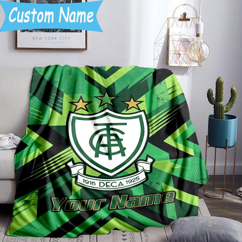 Custom Name America Club's Crest With Rabbit Flannel Blanket, Use for Birthday/Holiday Gift, Soft Blanket for Sofa/Bed/Camping/Office, Home Decor