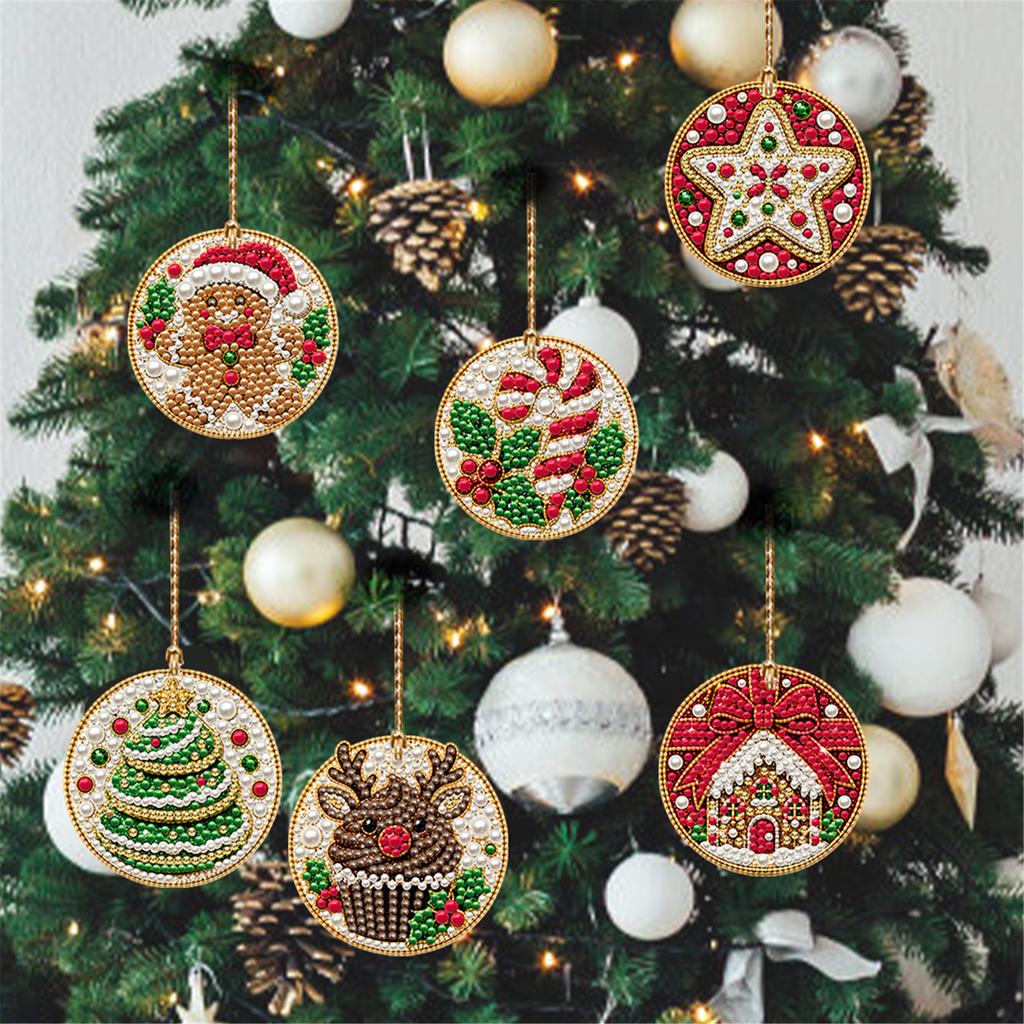 6PCS Christmas Ornaments DIY Pearl Diamond Art Kits for Adults Xmas Tree Hanging Craft Pendents Holiday Christmas Decorations