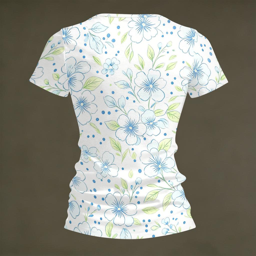 Camiseta Floral de Manga Corta con Cuello en V para Mujer, Informal, Holgada, Ligera, Pulóver para Uso Diario, Oficina, Escuela, Viajes