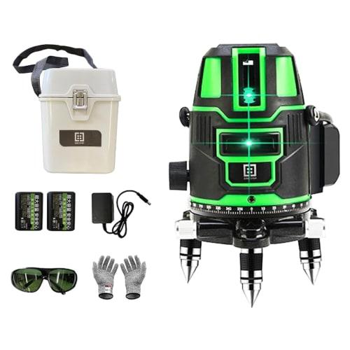 

ONE STEP Laser Level, 5-Line Green Level, 4-Direction Large Square Beam Illumination, Automatic Correction, High Brightness [Includes 2 Batteries] (Ma